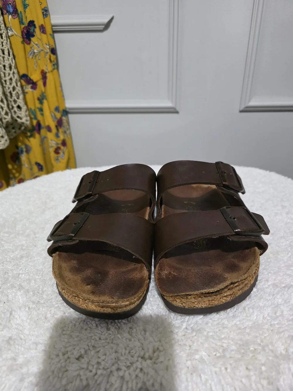 Birkenstock  Two-Strap Sandal in Brown with Copper Buckles
